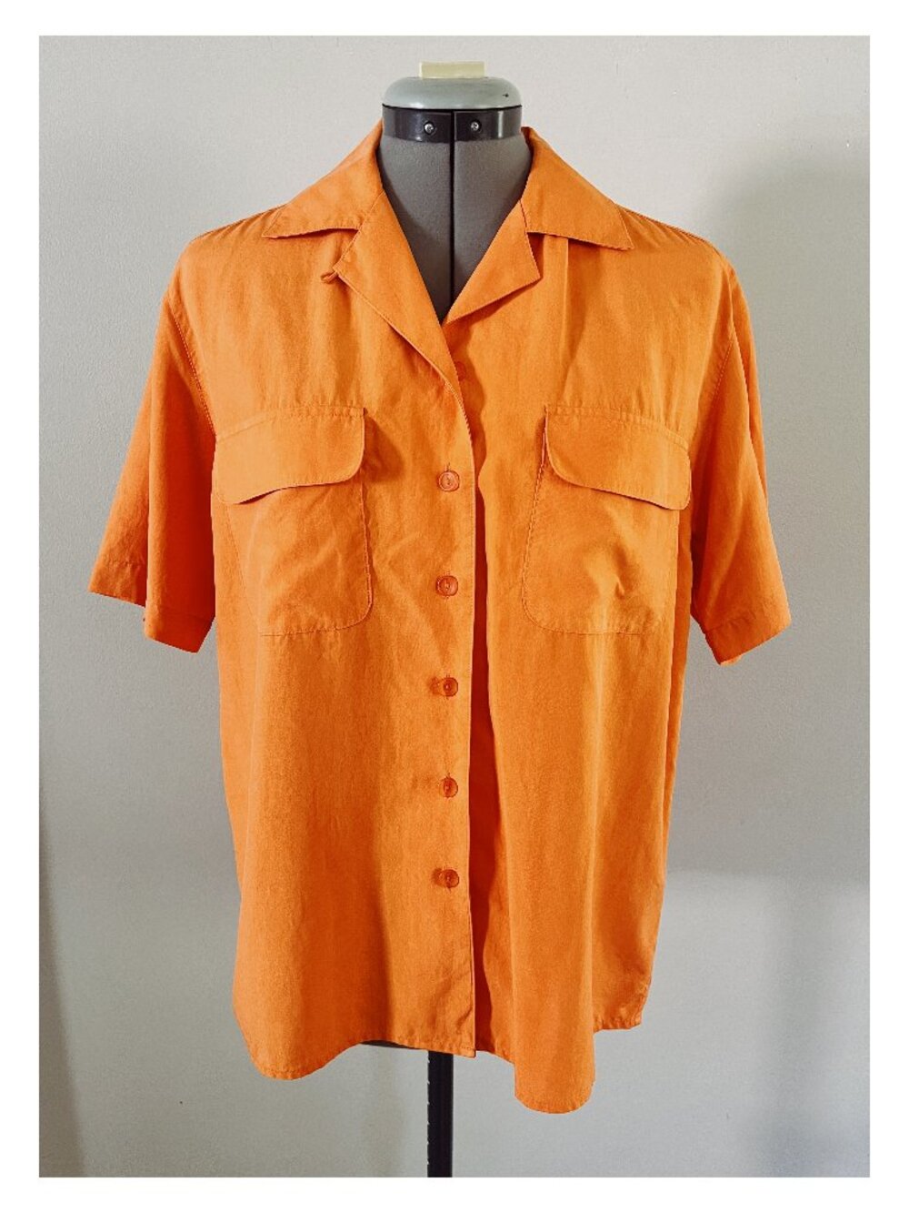 VTG City Silk Sz S Orange Button Down Sandwashed Silk Shirt